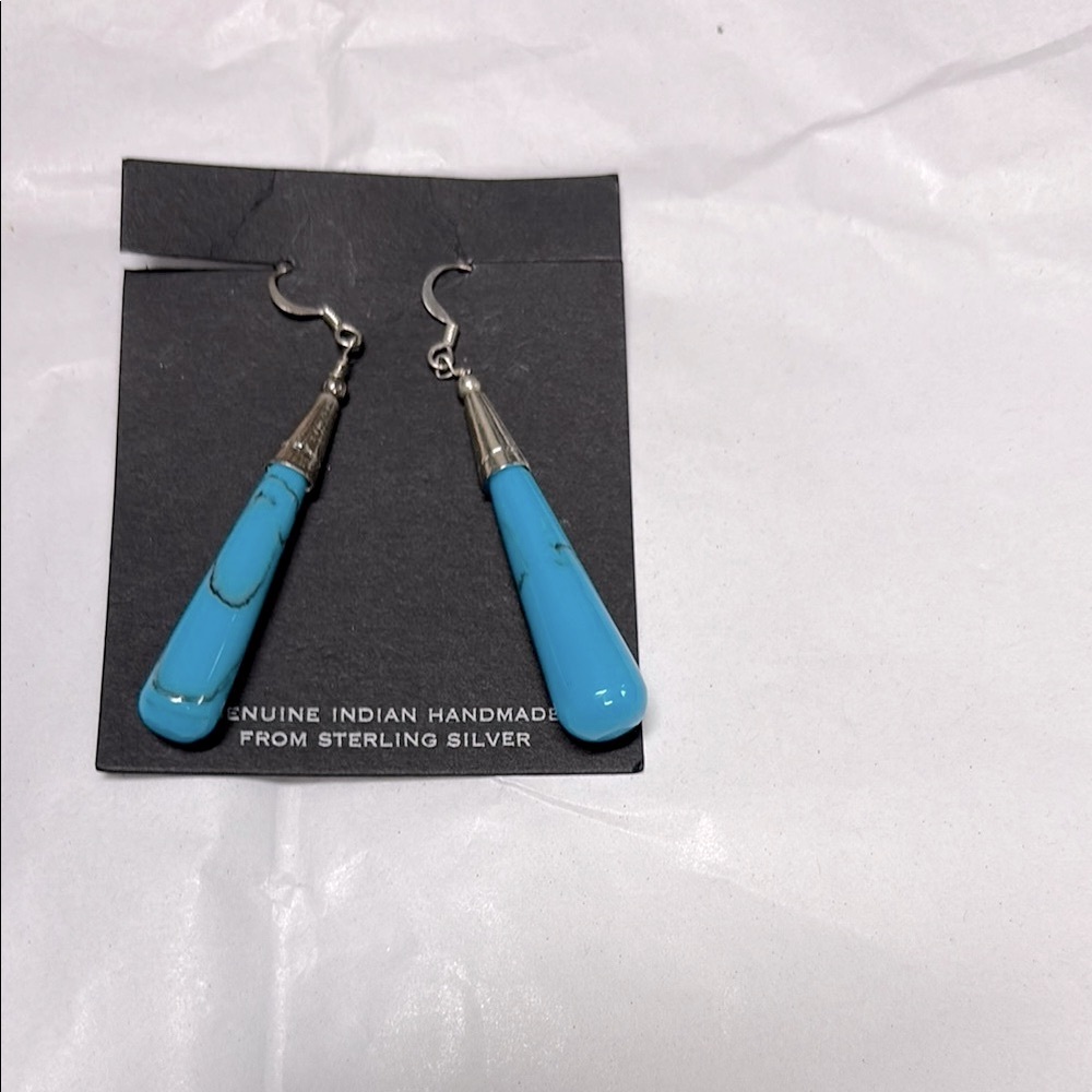 Turquoise Teardrop Sterling Silver Earrings - Handmade Look